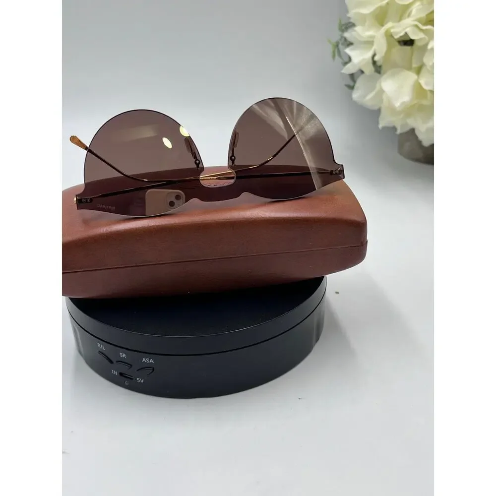 Illestiva Womens‎ Leonard Mask Round Frame Gold Tone Mirrored Sunglasses Brown